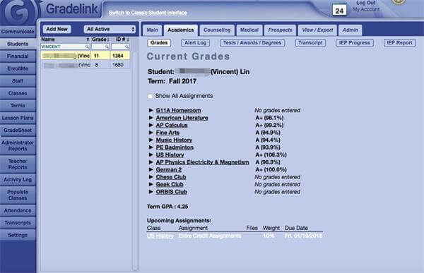 Gradelink系统界面 Gradelink系统界面